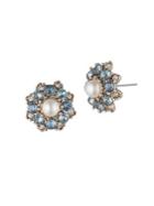 Marchesa Faux Pearl, Swarovski Crystal And Cubic Zirconia Floral Stud Earrings