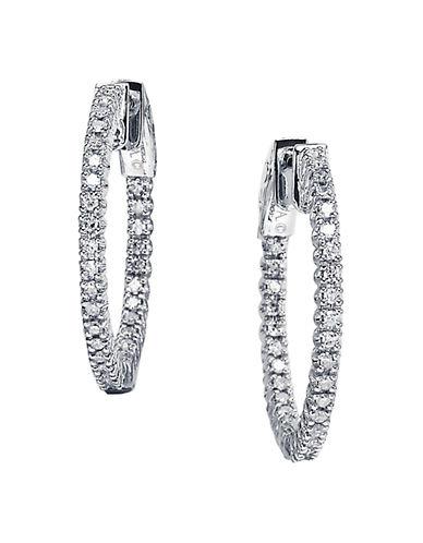 Lord & Taylor 14 Kt White Gold And 2.0 Ct T W Diamond Hoop Earrings