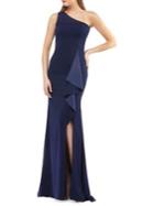 Carmen Marc Valvo Infusion One-shoulder Ruffled Slit Gown