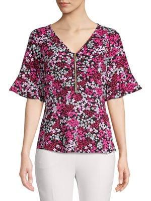 Michael Michael Kors Half-zip Floral Top
