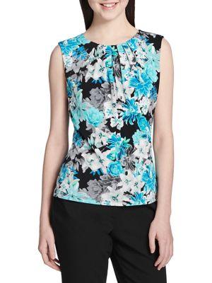 Calvin Klein Petite Cami Pleated Sea Glass Tank Top