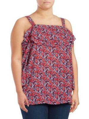 Nydj Plus Plus Printed Ruffle Tank Top