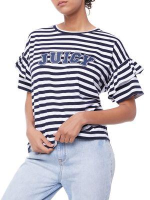 Juicy Couture Striped Ruffle Logo Tee