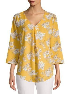 B Collection By Bobeau Floral-print Pleated Blouse