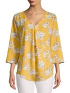 B Collection By Bobeau Floral-print Pleated Blouse