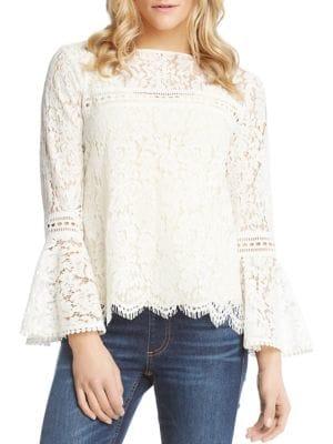 Karen Kane Embellished Lace Bell-sleeve Top