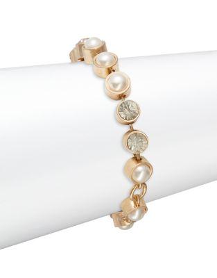 Kensie Faux Pearl And Crystal Link Bracelet