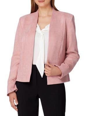 Tahari Arthur S. Levine Petite Collarless Faux-suede Jacket