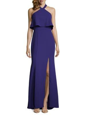Xscape Halter High Slit Gown