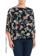 Vince Camuto Plus Drawstring-sleeve Floral Blouse