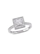 Sonatina Princess And Round Floating Diamond And 14k White Gold Halo Engagement Ring