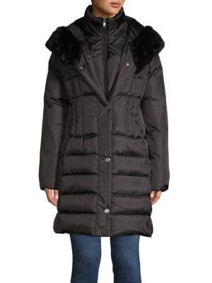 Larry Levine Quilted Faux Fur-trimmed Coat