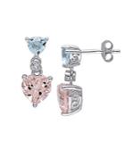 Sonatina Sterling Silver, Morganite, Blue Topaz & Diamond Heart Dangling Earrings