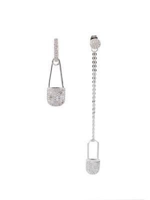 Cz By Kenneth Jay Lane Safety Pin Crystal Mismatched Earrings