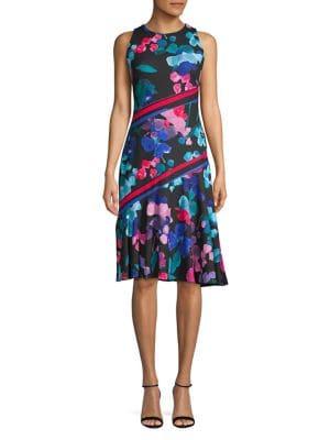 Donna Karan Printed Scuba Crepe A-line Dress