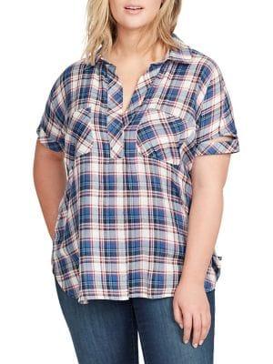 William Rast Plus Lydia Short-sleeve Plaid Top