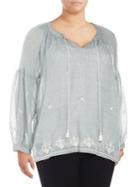 Vince Camuto Plus Embroidered Tied Melange Gauze Top