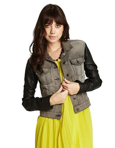Bcbgeneration Faux-leather Sleeve Cropped Denim Jacket