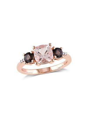 Sonatina Morganite, Smokey Quartz And Diamond 3-stone Ring