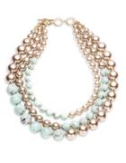 Carolee Turquoise Sands 4mm, 6mm, 8mm, 16mm Faux Pearl Beaded Three Row Necklace