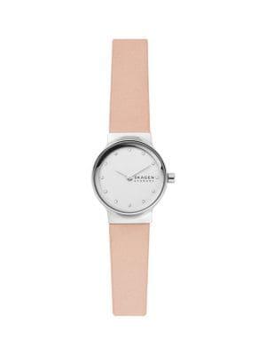 Skagen Freja Stainless Steel, Crystal & Leather-strap Watch