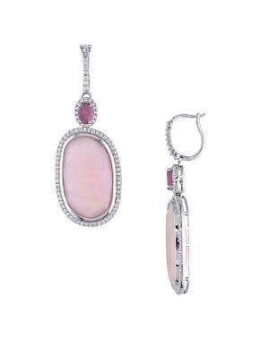 Sonatina 14k White Gold, Pink Opal, Pink Sapphire & Diamond Drop Earrings