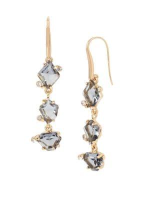 H Halston Goldtone And Geometric Glass Stone Linear Earrings