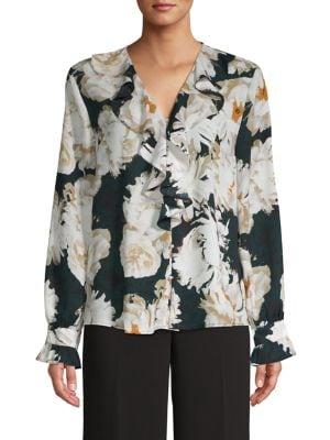 Karl Lagerfeld Paris Floral-print Ruffled Shirt