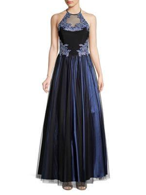 Blondie Nites Embroidered Halter Gown
