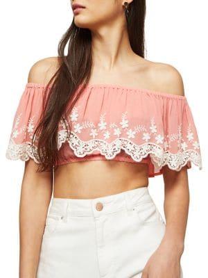 Miss Selfridge Embroidered Off-the-shoulder Bandeau