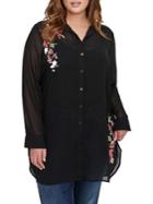 Addition Elle Michel Studio Plus Floral Embroidered Long-sleeve Blouse