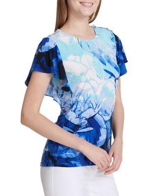 Calvin Klein Plus Printed Flounce-sleeve Top