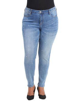 Melissa Mccarthy Seven7 Plus Embellished Washed Jeans