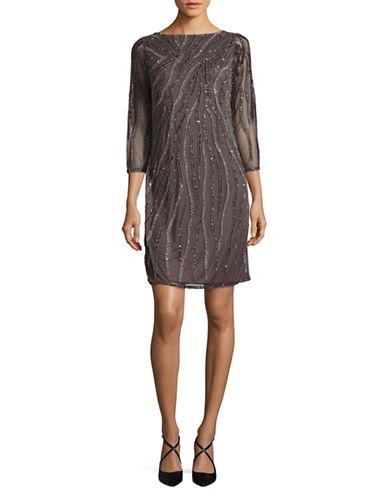 J Kara Sequined Sheer-sleeve Dress