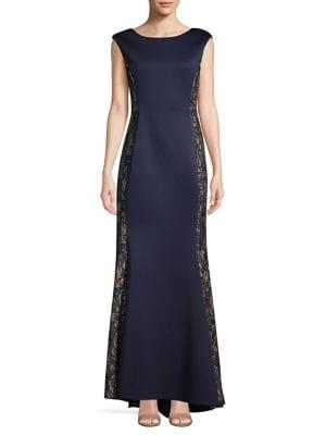 Eliza J Lace Cap-sleeve Gown
