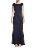 Eliza J Lace Cap-sleeve Gown