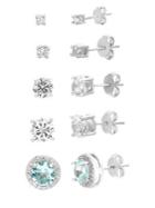 Lord & Taylor Set Of Five 925 Sterling Silver & White Crystal Stud Earrings