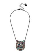 Betsey Johnson Crystal Cat Face Pendant Necklace