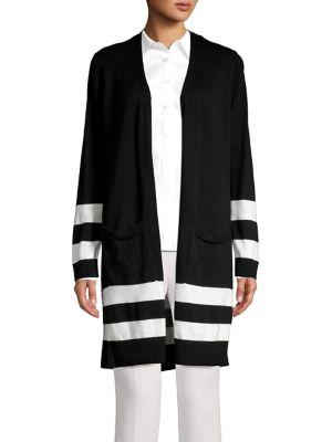 Jones New York Contrast Striped Cotton Cardigan