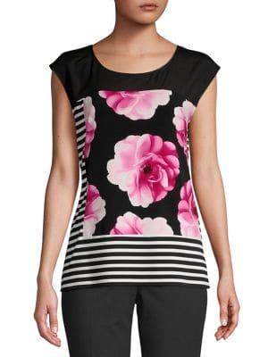 Calvin Klein Mixed Print Cap Sleeve Blouse