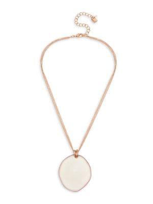Robert Lee Morris Soho Patina Bar Rose Goldtone Sculptural Disc Pendant Necklace
