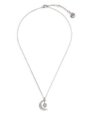 Vince Camuto Silvertone And Crystal Pave Crescent And Star Pendant