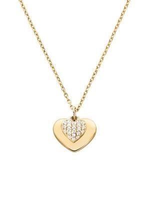 Michael Kors Sterling Silver And Crystal Heart Pendant Necklace