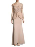 Nicole Bakti Lace-and-sequin Peplum Gown