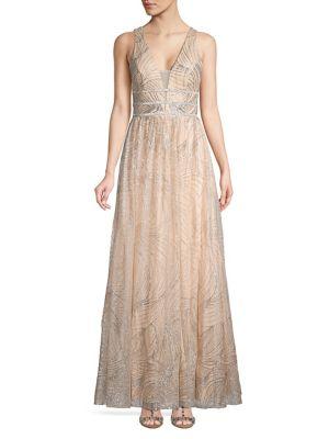 Blondie Nites Glitter Mesh Sleeveless Evening Gown