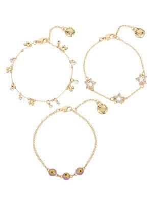 Bcbgeneration 3-piece Festival Eye & Star Charm Delicate Goldtone Bracelet Set