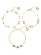 Bcbgeneration 3-piece Festival Eye & Star Charm Delicate Goldtone Bracelet Set