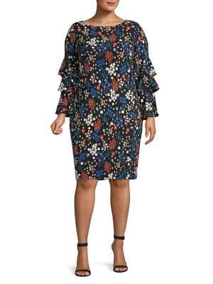 Calvin Klein Plus Floral Ruffle-sleeve Sheath Dress
