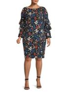 Calvin Klein Plus Floral Ruffle-sleeve Sheath Dress