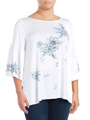 Karen Kane Plus Printed Bell-sleeve Top